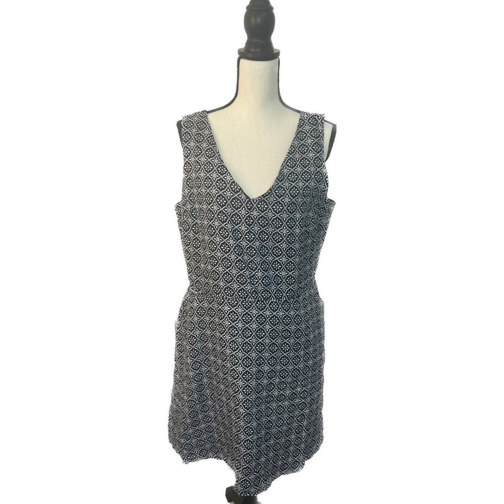 Women's Gap Black And Grey Sleeveless Linen Flower Pattern Tank Top Dress SZ 16